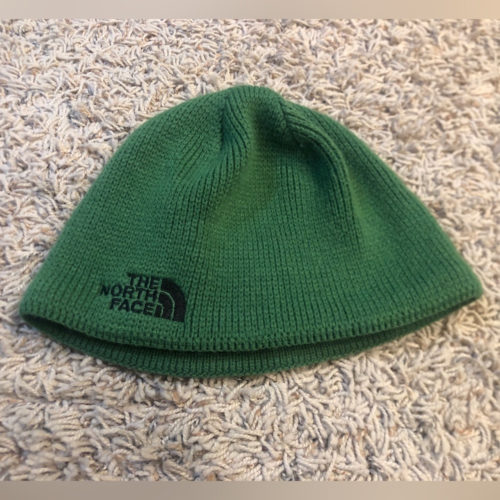Green fleece lined North Face beanie